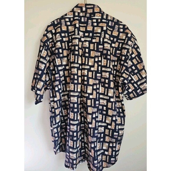 Enro Luomo Shirt Adult L Black Tan Button Up Geometric Pattern Mens - Picture 4 of 4